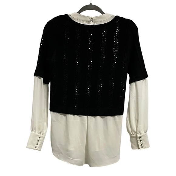 WHBM Black Sequin Sweater with Long Sleeve Chiffon Attached Top Size S - Picture 3 of 4